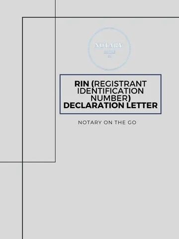 RIN (REGISTRANT IDENTIFICATION NUMBER) DECLARATION LETTER